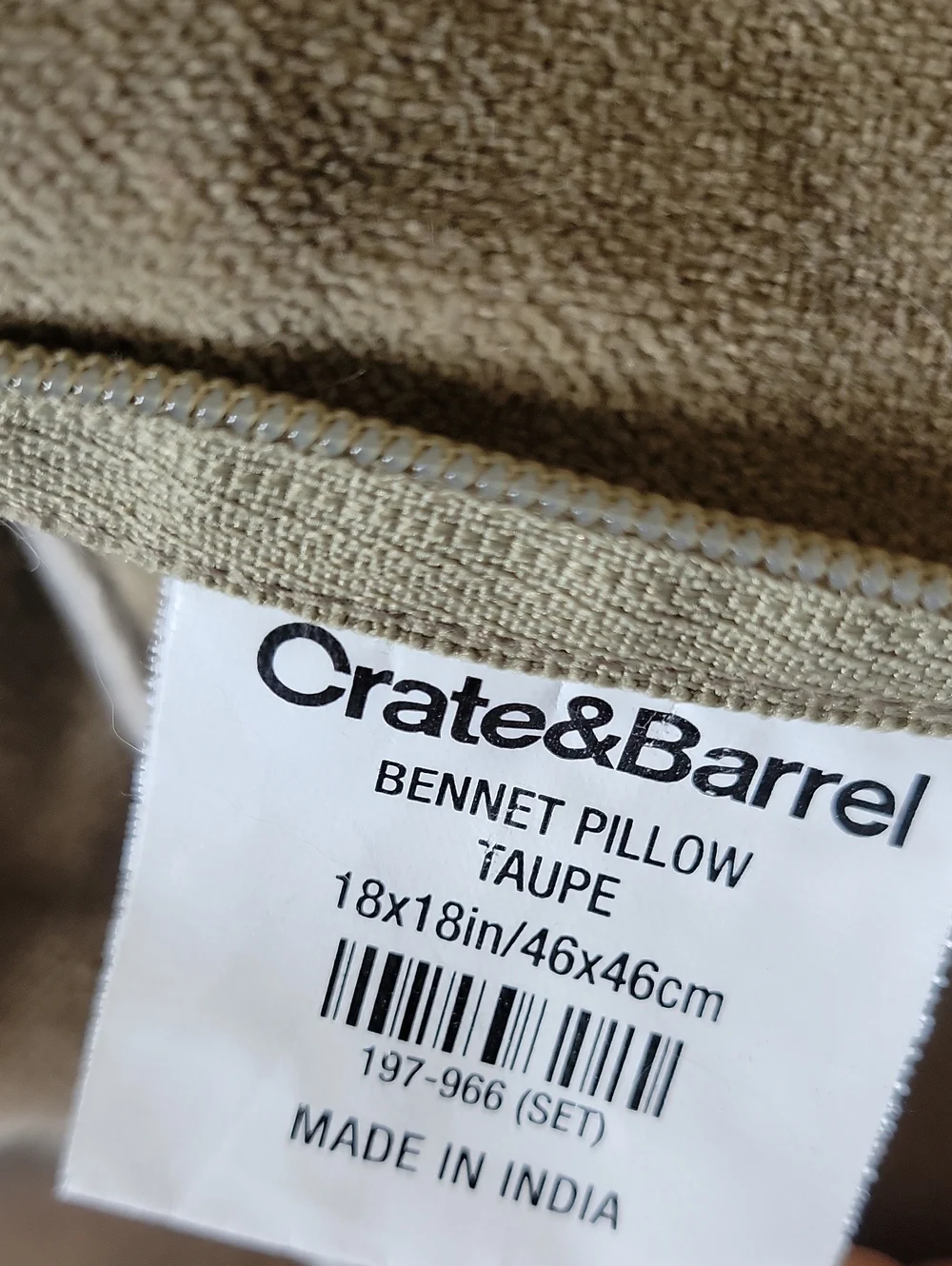 Crate&Barrel BENNETT Accent Throw Pillow in Taupe